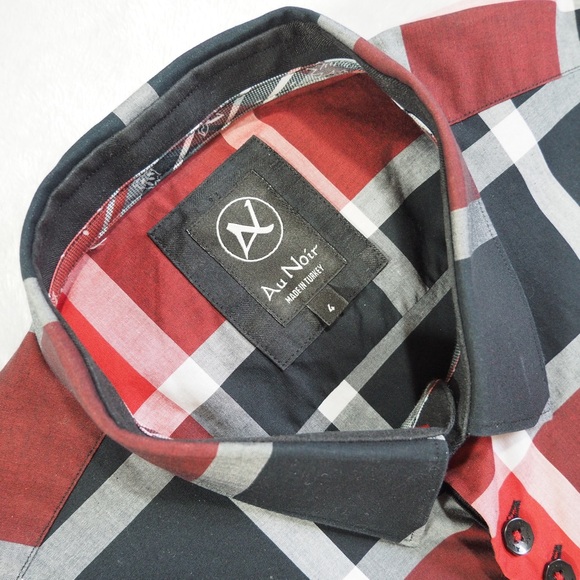 Au Noir Sz 4 Men's Red and Black Plaid Casual Flip Cuffs 100% Cotton - Picture 2 of 13